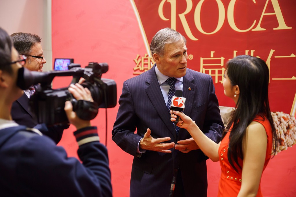 Governor Inslee is interviewed by a Chinese reporter during a Nov. 2013 trade mission in Shanghai.